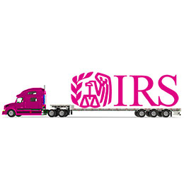 Magenta large truck cab with magenta IRS logo on flatbed