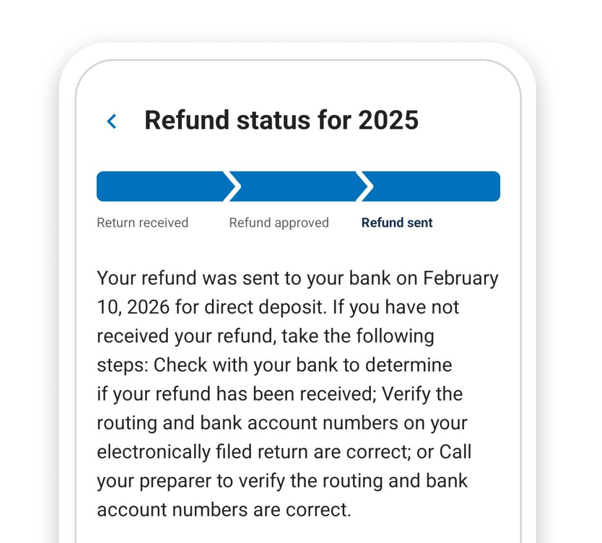 IRS2Go refund status screen on mobile phone