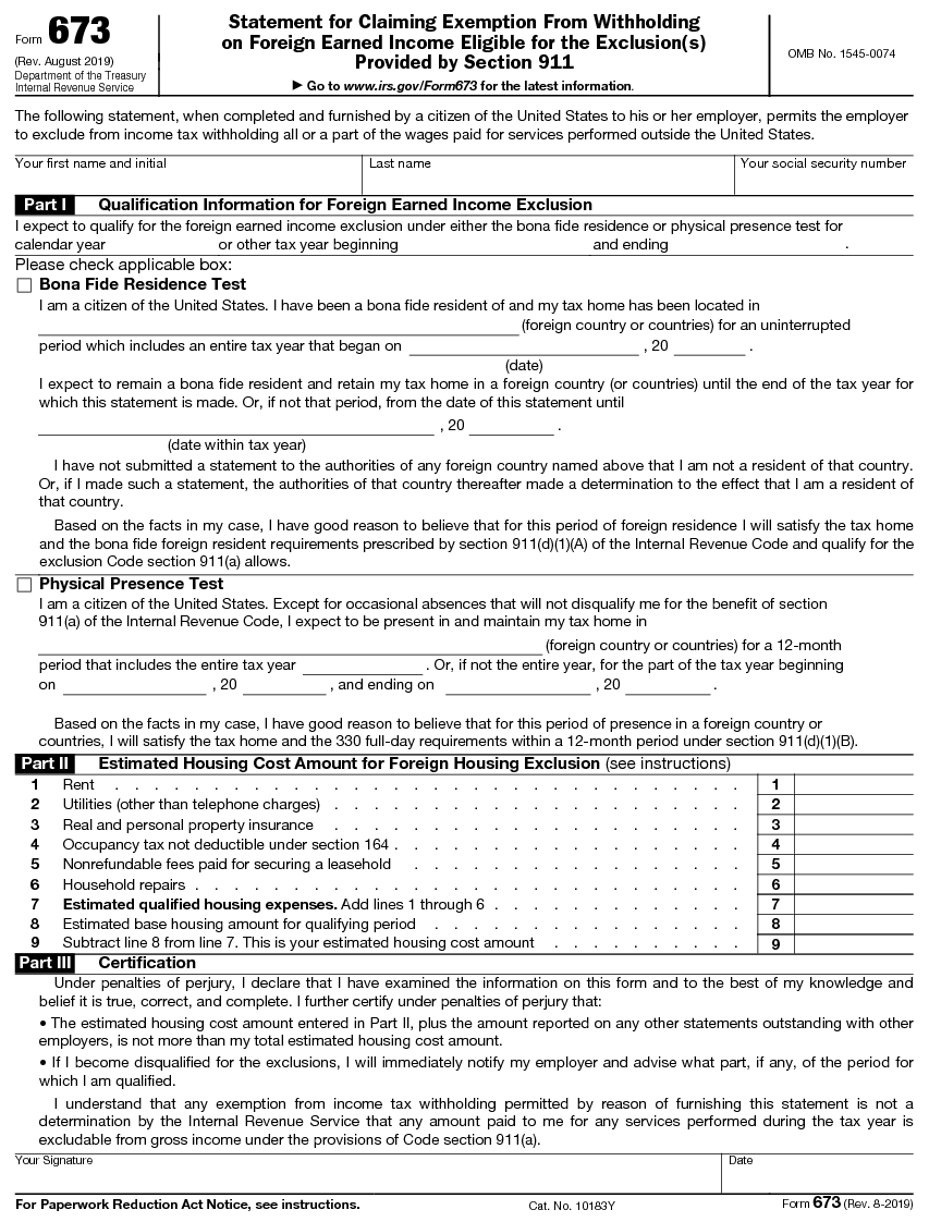 Publication 54 2019 Tax Guide For U S Citizens And Resident