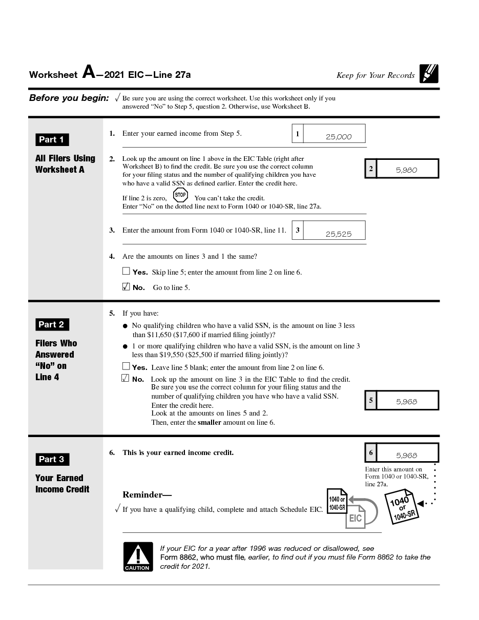 Irs Eic Worksheet 2014  Kidz Activities