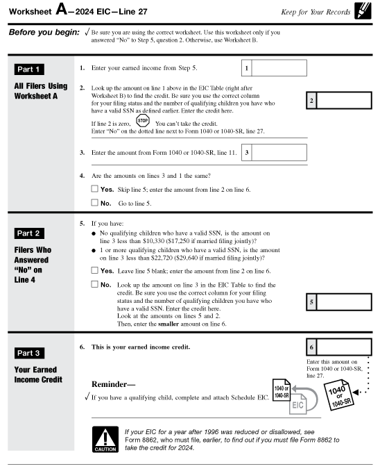 1040 Eic Worksheet  Kidz Activities