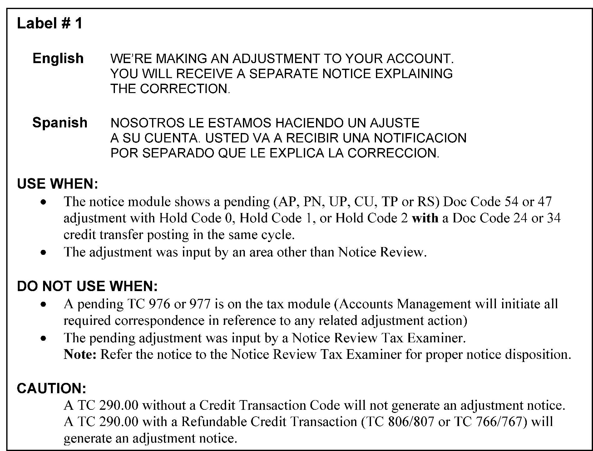 Irs Cycle Code Chart