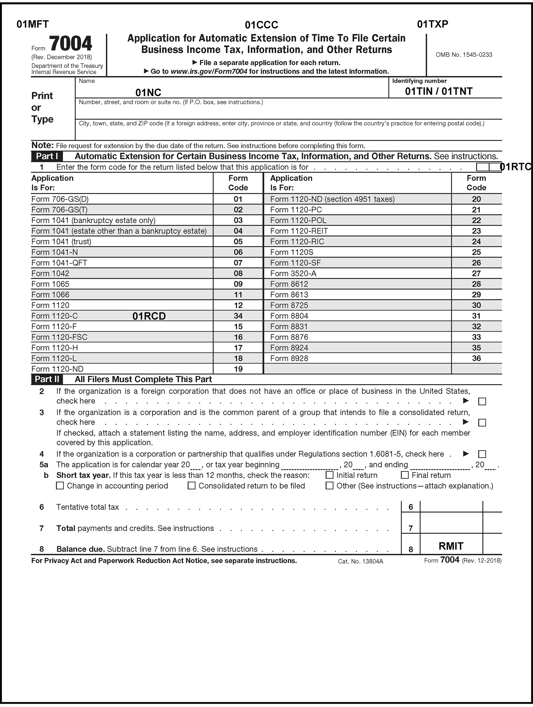 Form 7004 Date Charts In Publication 4164