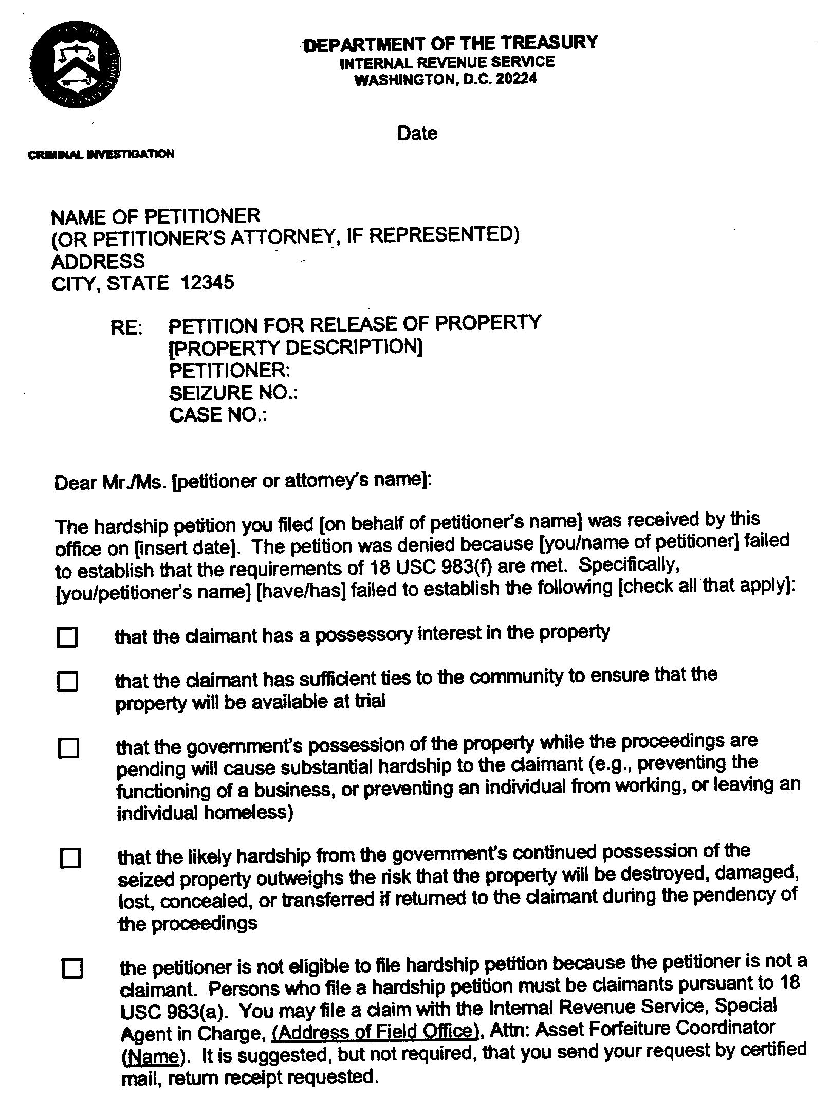 Mitigation Letter Template