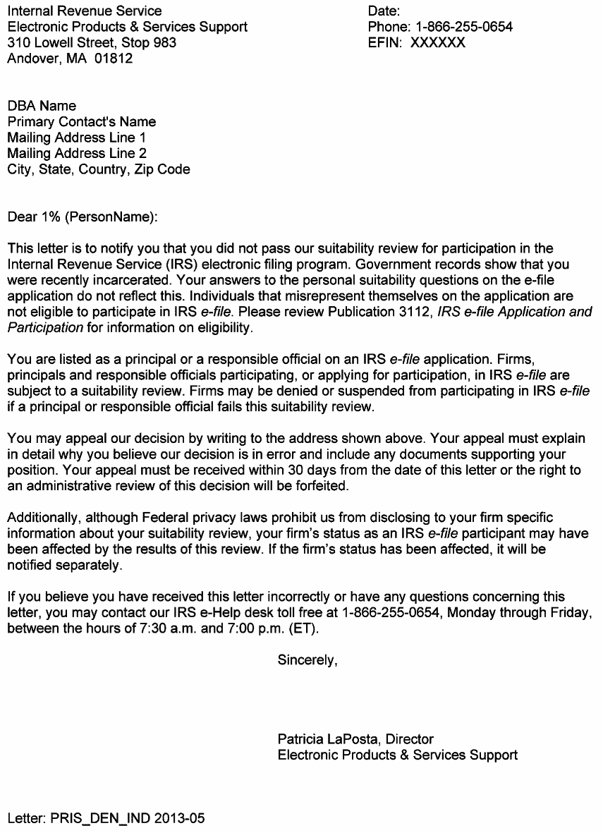 Example Part 36 Letter 3.42.10 Authorized IRS Providers | Internal Revenue Service